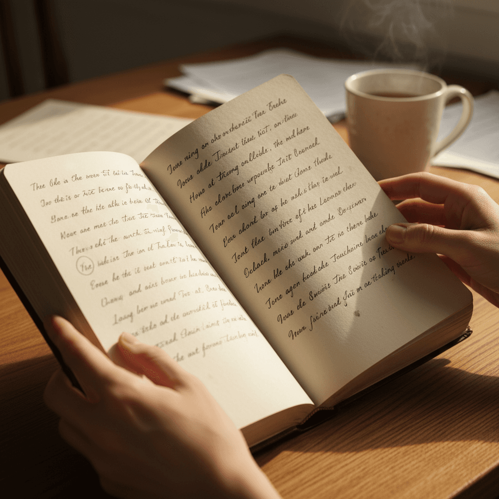 Resume rewriting service featuring dark academia aesthetic with journal and pen